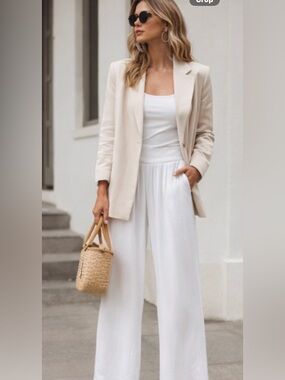 NWT Antonio Melani White Palazzo Pants Made in Italy Wide Leg Foldover Waist L